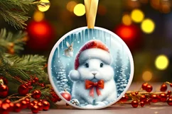Watercolor Christmas Bunny Santa Hat Round Sticker Product Image 1