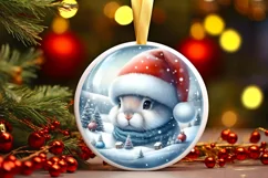 Watercolor Christmas Bunny Santa Hat Round Sticker Product Image 2