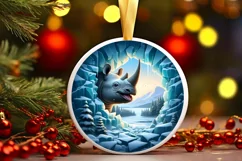 Icy Wall Rhino Winter Round Sticker Ornament Product Image 2