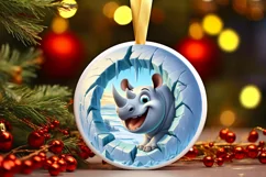 Icy Wall Rhino Winter Round Sticker Ornament Product Image 3