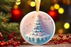 Pastel Tree Christmas Ornament Sublimation PNG Product Image 1