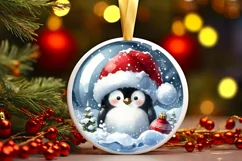 Christmas Penguin Portrait Santa Hat Sublimation PNG Product Image 1