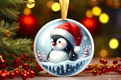 Christmas Penguin Portrait Santa Hat Sublimation PNG Product Image 1