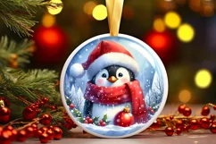 Winter Penguin Christmas Ornament Sublimation PNG Product Image 2