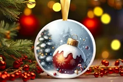 Winter Scene with Sleigh Round Christmas Ornament Product Image 1