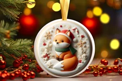 Festive Fox Christmas Ornament Sublimation PNG Product Image 3