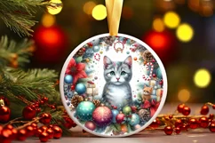 Colorful Winter Cat Ornament Sublimation PNG Product Image 3