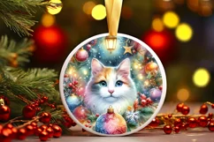 Colorful Winter Cat Ornament Sublimation PNG Product Image 1