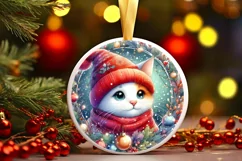 Colorful Winter Cat Ornament Sublimation PNG Product Image 3