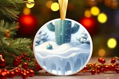 3D Winter Scene Cactus Ornament Sublimation PNG Product Image 3