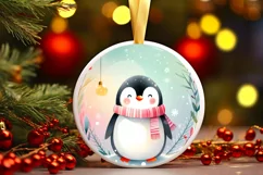 Pastel Penguin Christmas Ornament Sublimation PNG Product Image 2