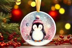 Colorful Penguin Christmas Ornament Sublimation PNG Product Image 1