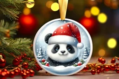 Winter Panda Portrait Round Ornament Sublimation PNG Product Image 3