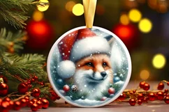 Whimsical Fox Christmas Ornament Sublimation PNG Product Image 1