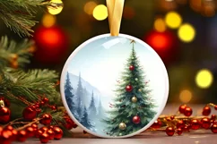 Christmas Tree Round Ornament Sublimation PNG Product Image 1