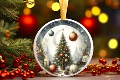 Christmas Tree Round Ornament Sublimation PNG Product Image 1