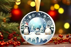 Festive Penguins Christmas Ornament Sublimation PNG Product Image 3
