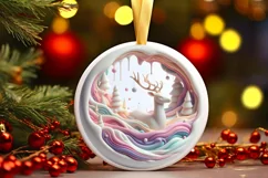 Winter Deer Christmas Ornament Sublimation PNG Product Image 2
