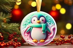 3D Christmas Penguin Ornament PNG Product Image 3