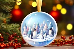 Penguins Round Ornament Sublimation PNG Product Image 3