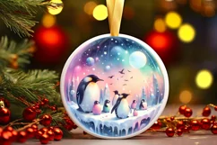 Penguins Round Ornament Sublimation PNG Product Image 3