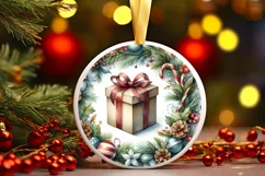Gift Round Christmas Ornament Sublimation PNG Product Image 1