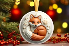 Round Christmas Fox Ornament Sublimation PNG Product Image 3