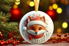 Round Christmas Fox Ornament Sublimation PNG Product Image 3
