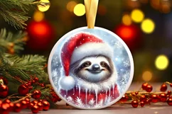 Winter Sloth Portrait Round Ornament Sublimation PNG Product Image 1