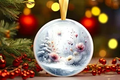 Winter Scene with Flowers Watercolor Image PNG Product Image 3