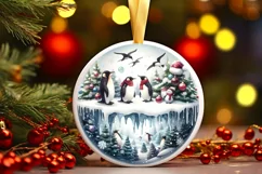 Winter Scene with Penguins Digital Painting PNG Product Image 2