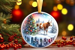 Santa and Deer Round Winter Scene Ornament Product Image 3