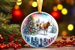 Santa and Deer Round Winter Scene Ornament Product Image 3