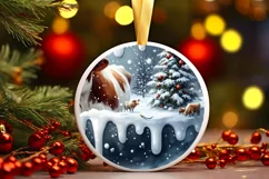 Santa and Deer Round Winter Scene Ornament Product Image 3