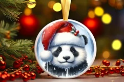 santa hat panda portrait Christmas Winter Scene PNG Product Image 2