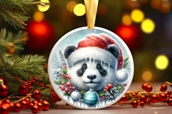 Panda Portrait Winter Round Ornament Sublimation PNG Product Image 2