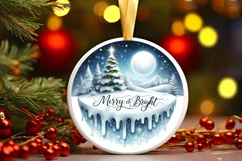 Santa and Merry and Bright Round Winter Scene Ornament Product Image 3