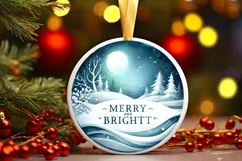 Santa and Merry and Bright Round Winter Scene Ornament Product Image 1