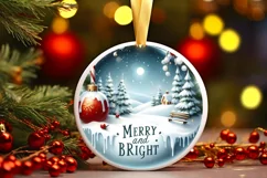 Santa and Merry and Bright Round Winter Scene Ornament Product Image 3