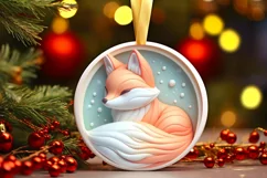 Winter Fox Round Ornament Sublimation PNG Product Image 1