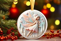 Pastel Christmas Fairy Round Ornament Sublimation PNG Product Image 3