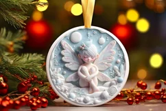 Pastel Christmas Fairy Round Ornament Sublimation PNG Product Image 1