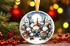 Winter Gnomes Watercolor Round Ornament Sublimation PNG Product Image 3