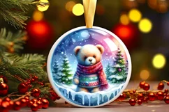 Winter Teddy Bear Round Ornament Sublimation PNG Product Image 1