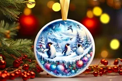 Winter Scene Penguins Round Ornament Sublimation PNG Product Image 3
