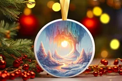 Pastel Winter Scene Round Ornament Sublimation PNG Product Image 3