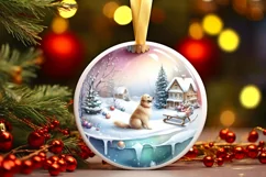 Winter Scene with Cow and Dog Round Christmas Ornament Product Image 3