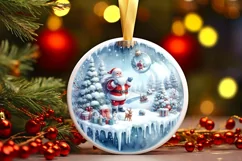 Winter Santa Snowflakes Round Ornament Sublimation PNG Product Image 3