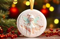 Pastel Christmas Fairy Round Ornament Sublimation PNG Product Image 1