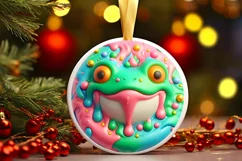 Christmas Frog Round Ornament Sublimation PNG Product Image 1